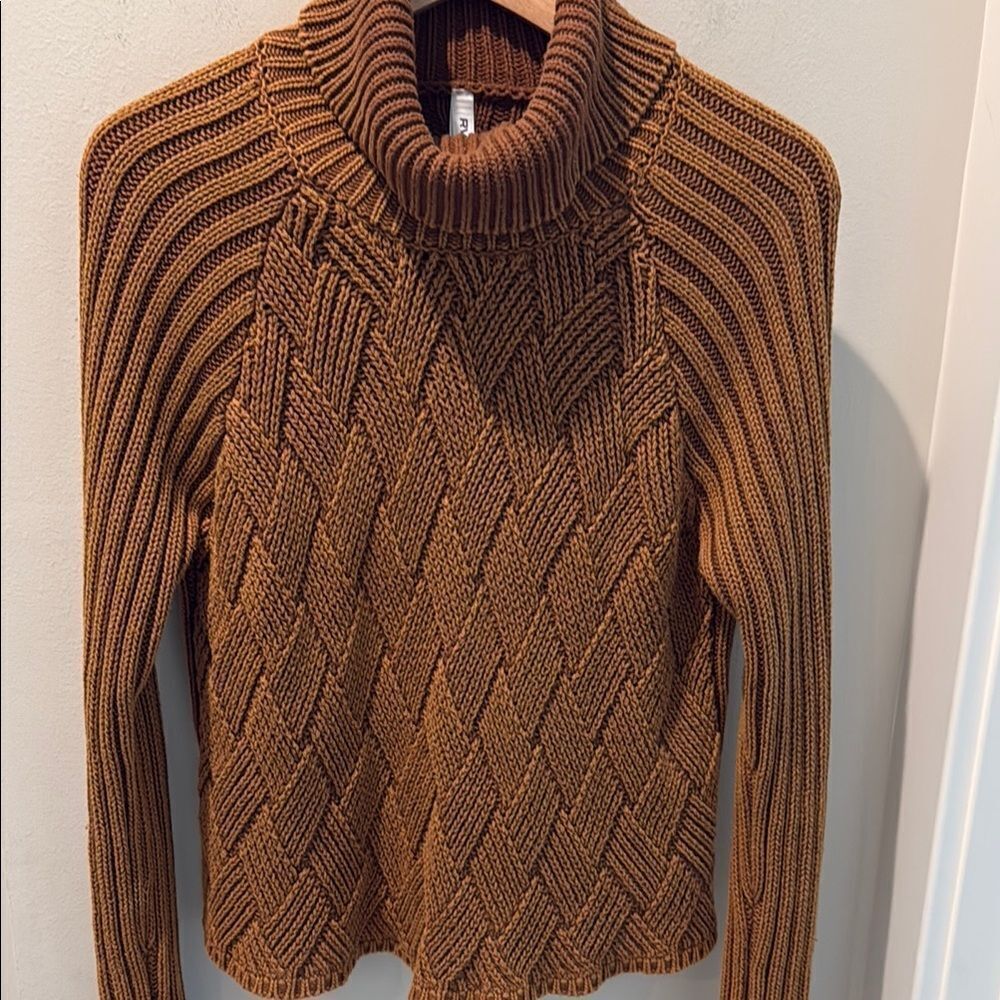 RVCA Women's Camel Criss Cross Cotton Knit Sweater size Small